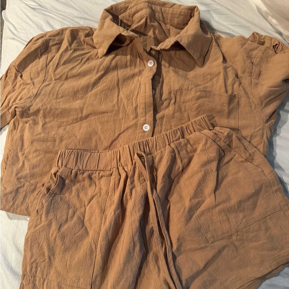 LINEN BEIGE FLOWY SET